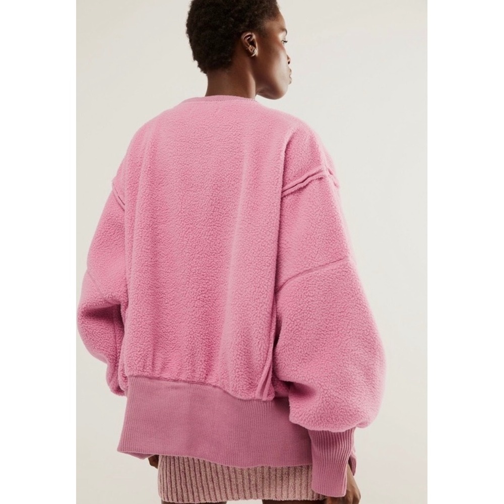 We The Free Free People Pink Teddy Fleece Cozy Camden Oversized Sweatshirt S - Picture 3 of 11